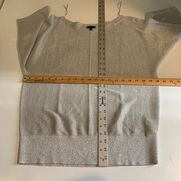 Talbots Blouse Womens LP Large Petite Silver Metallic Dolman Sleeve Split Seam - Picture 7 of 13